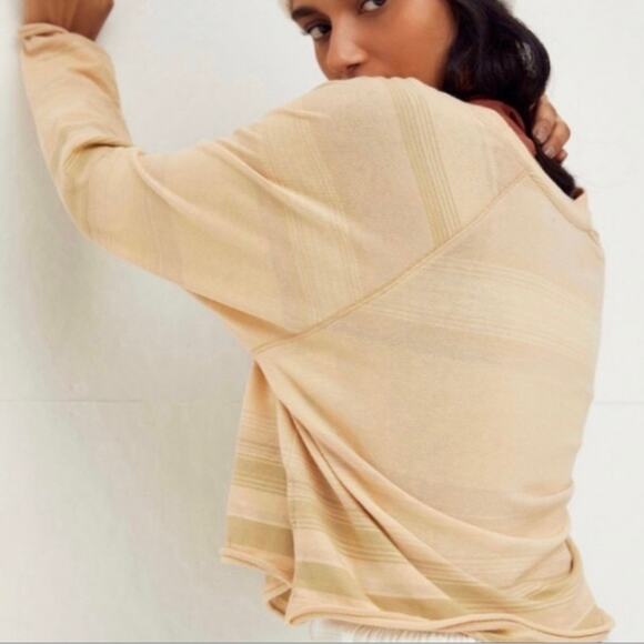 FREE PEOPLE WE THE FREE Baja Stripe Long Sleeve Crop Tee Womens Large Prosecco - Picture 2 of 15